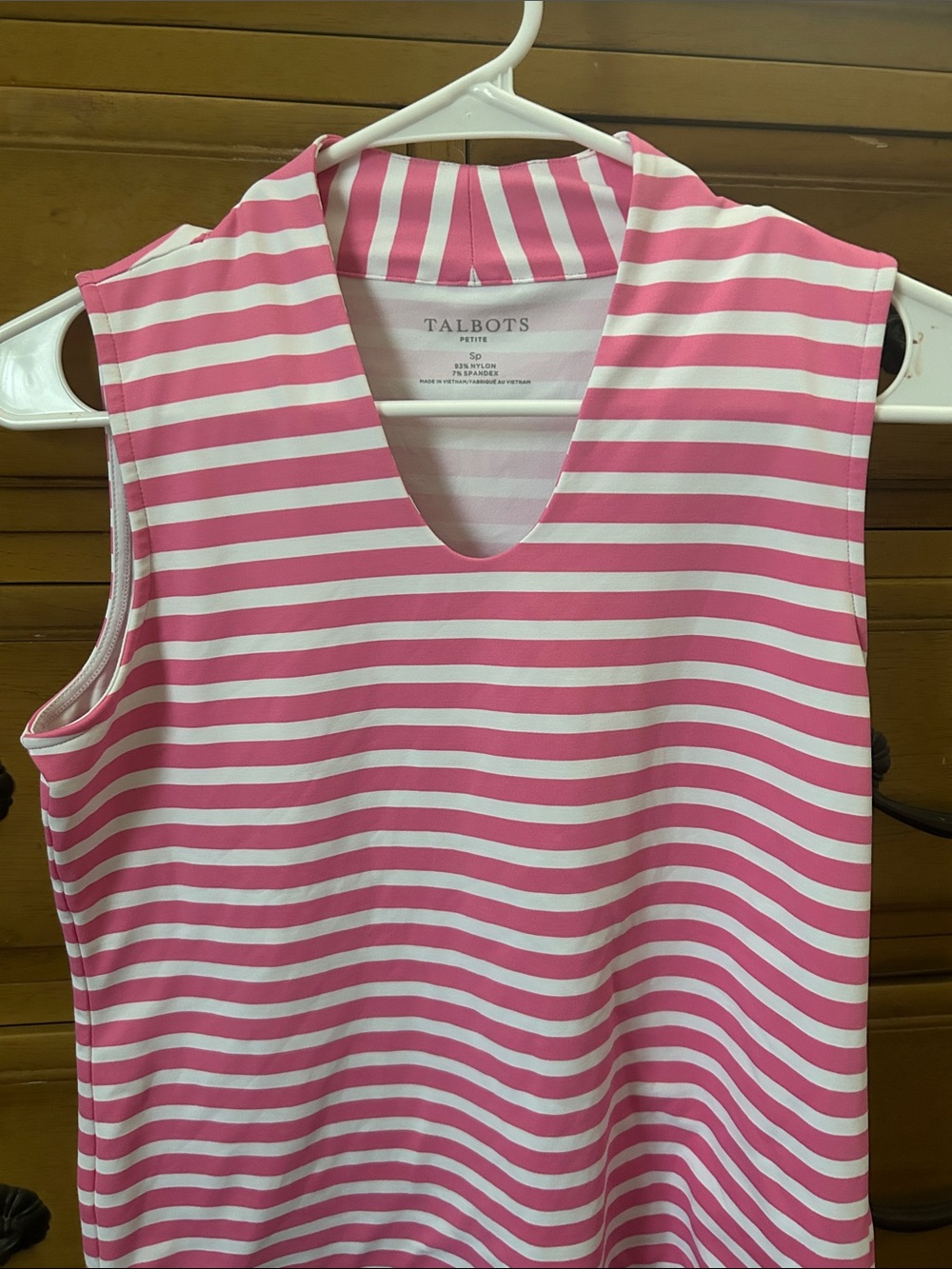 Talbots Pink & White Striped Sleeveless V-Neck Tank